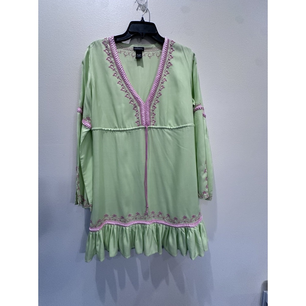 Moda International Vintage Y2K Babydoll V-Neck Embroidered Ruffle Dress‎ sz L